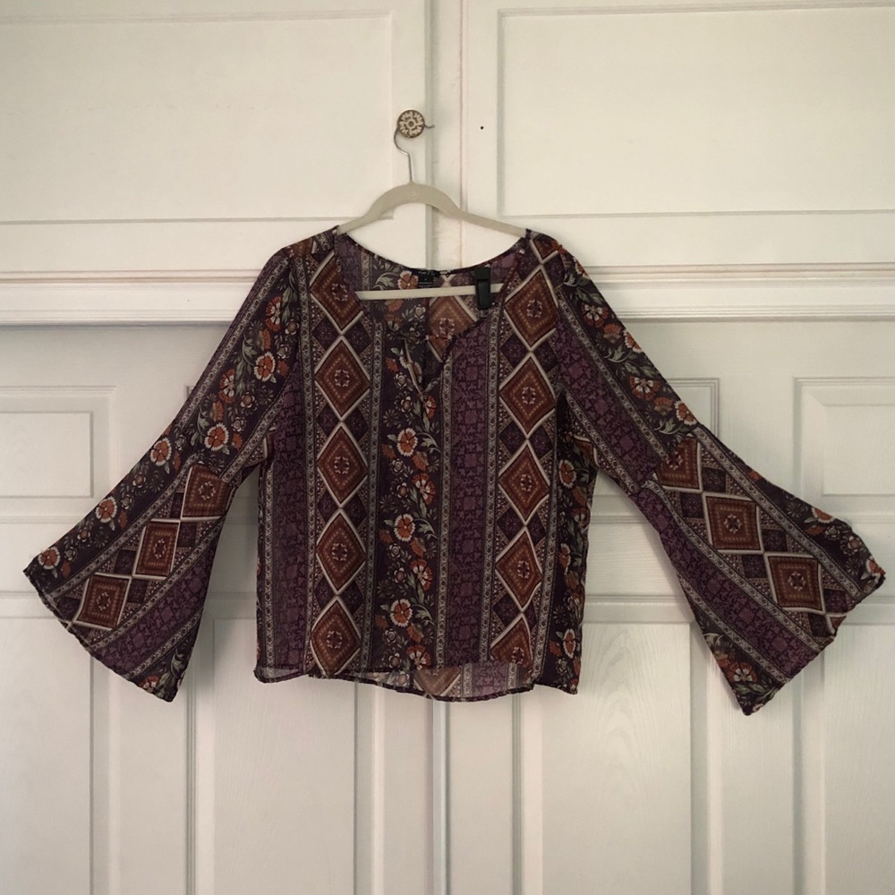 Boho Flare Sleeve Chiffon Shirt